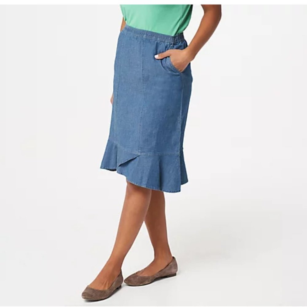 Denim & Co. Lightweight Denim Flare Bottom Skirt